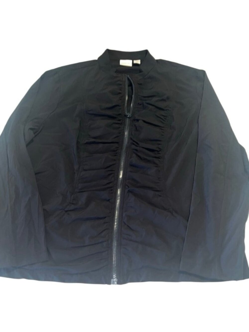 Chico's Zynergy Black Ruched Full Zip-Up Long Sleeves Jacket Size Large